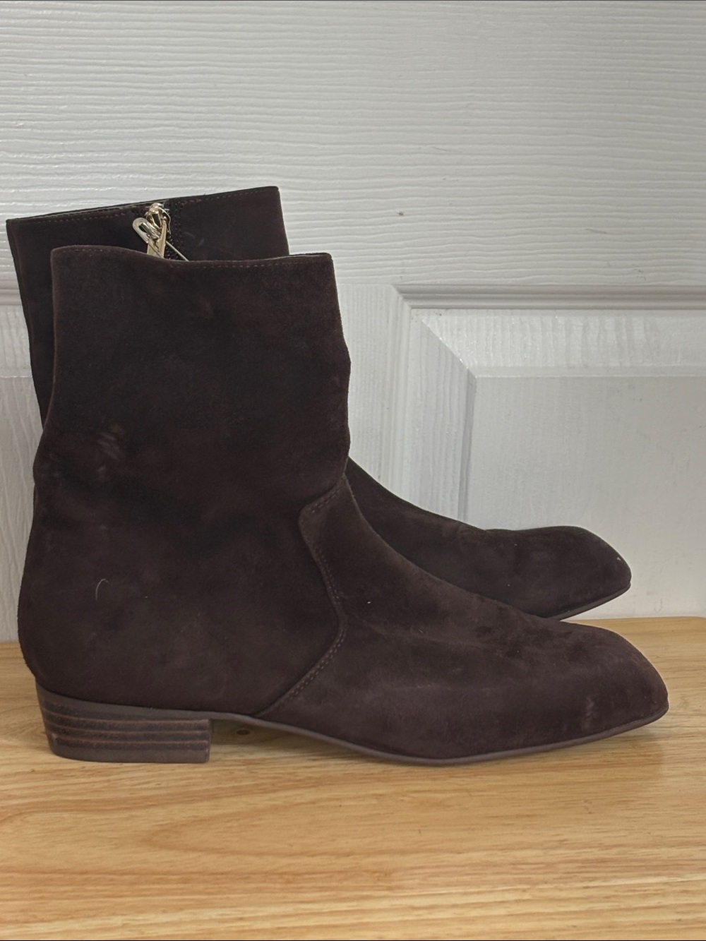 Steve Madden Brown Suede Ankle Prime Boots square toe low stacked heel size 9.5